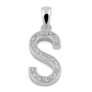 Sterling Silver Letter S CZ Initial Pendant